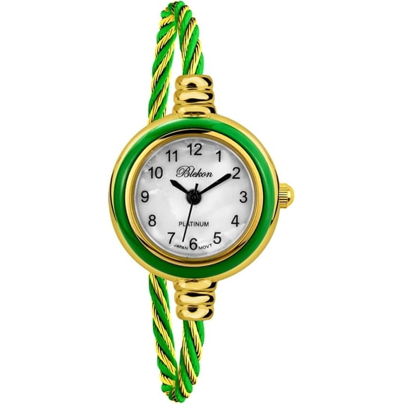 Blekon Original Elegant 23mm Round Analog Display Watch for Women with Arabic Numerals and Cable Cuff Bangle
