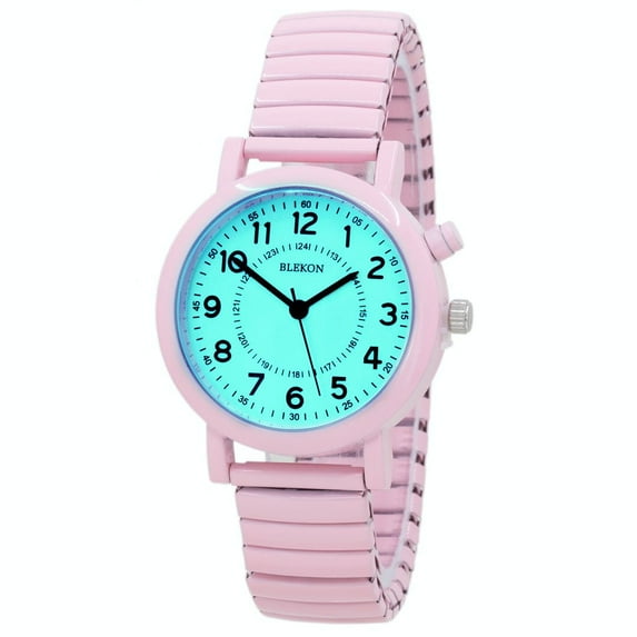 Blekon Original Light Up Dial Watch for Ladies 33mm Case Push Button Glossy Expansion Band - Analog Watch with Glow in The Dark Dial, Ideal for Everyday and Party Wear