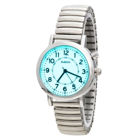 Blekon Original Light Up Dial Watch for Ladies 33mm Case Push Button Glossy Expansion Band - Analog Watch with Glow in The Dark Dial, Ideal for Everyday and Party Wear