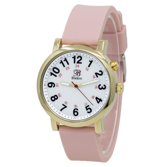 Blekon Original Light Up Dial Nurse Watch Gold Case, Various Medical Scrub Colors, Easy to Read, Military Time with Second Hand, Silicone Band, Water Resistant Watch