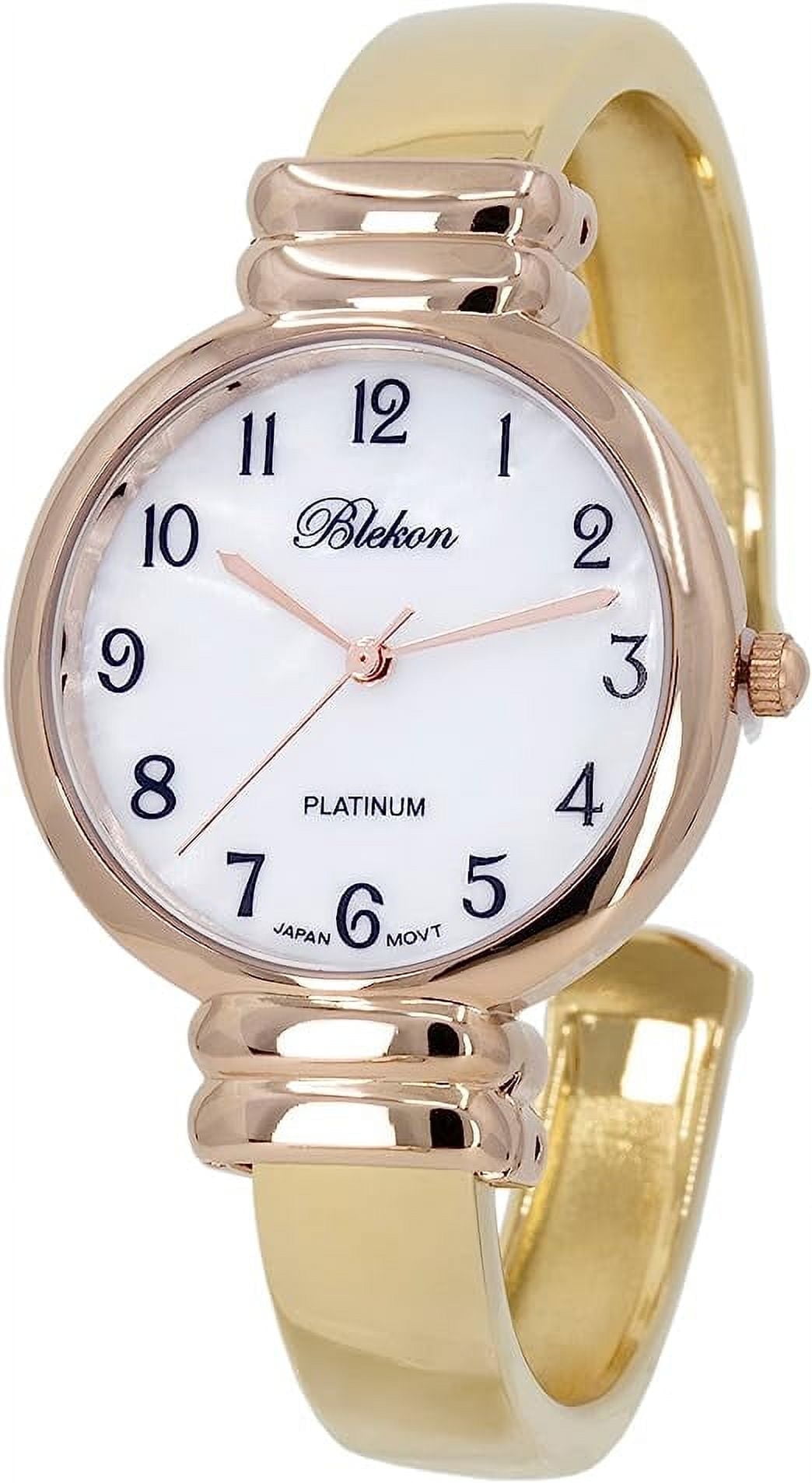 Blekon Original Mother of Pearl Cuff Bracelet Watch for Women with 31mm case Japanese Quartz Movement Metal hinged Bangle Style Cuff Wrist Watch for Ladies