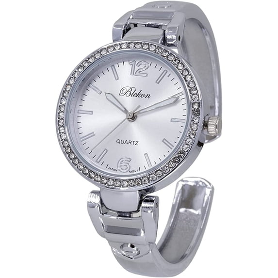 Blekon Women’s Mother of Pearl Cuff Watch – 31mm Case, Japanese Quartz, Hinged Bangle