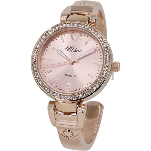 Blekon Original Mother of Pearl Cuff Bracelet Watch for Women with 31mm case Japanese Quartz Movement Metal hinged Bangle Style Cuff Wrist Watch for Ladies