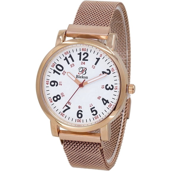 Blekon Original Nurse Metal Watch Stylish, Easy-Read Dial, Military Time, Magnetic Clasp,