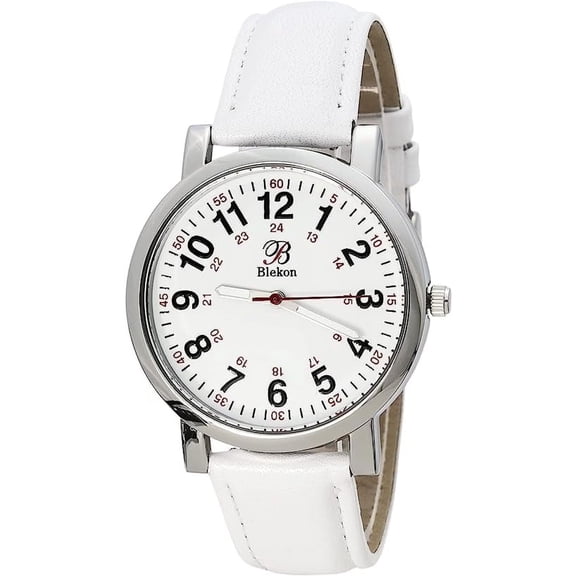 Blekon Original Nurse Watch, Easy Read Dial with Military Time & Second Hand, Leather Band, 3 ATM Water Resistant