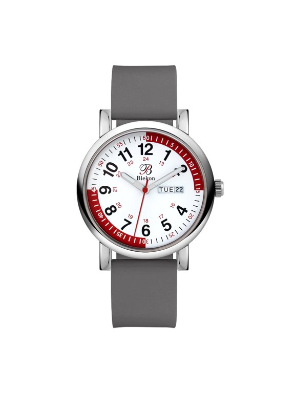 Original Nurse Watch - Medical Scrub Colors, Red Fifteen Minute Pulsometer - Easy Read Dial w/Day and Date Indicator, Second Hand, Water Resistant Watch