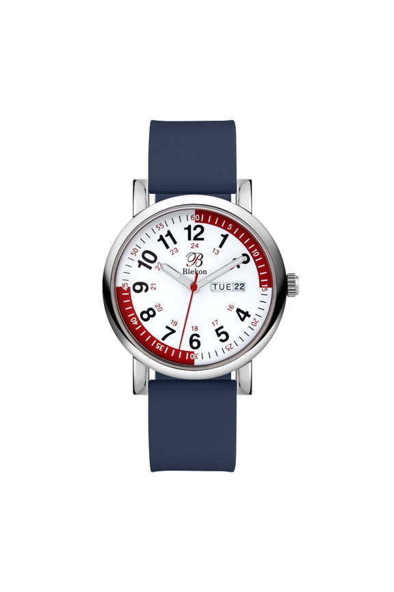 Original Nurse Watch - Medical Scrub Colors, Red Fifteen Minute Pulsometer - Easy Read Dial w/Day and Date Indicator, Second Hand, Water Resistant Watch