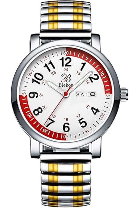 Original Nurse Watch - Multiple Color Stretch Bands, Easy Read Dial and Pulsometer, Second Hand, Water Resistant Watch