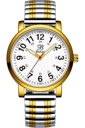 Original Nurse Watch - Silver Stretch Band, Easy Read Dial, Second Hand, Water Resistant Watch (Vertical-Two-Tone)