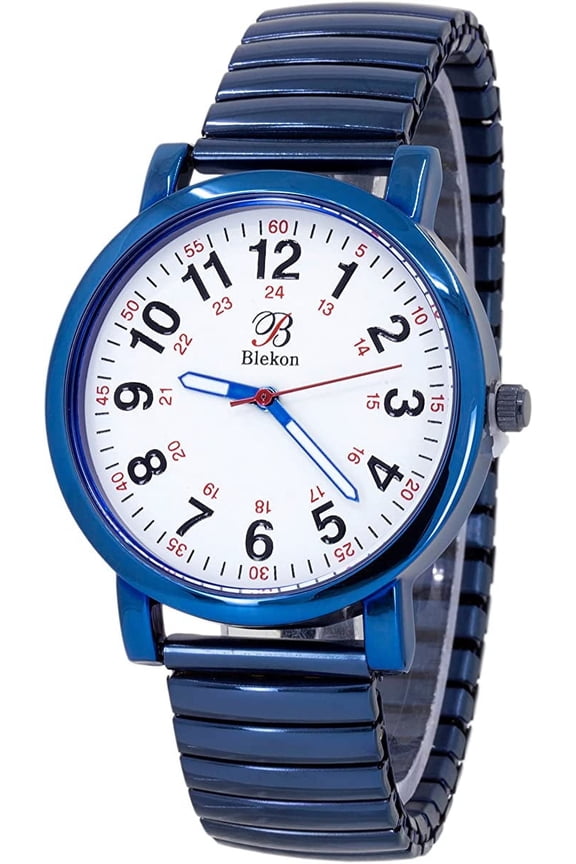 Original Nurse Watch - Silver Stretch Band, Easy Read Dial, Second Hand, Water Resistant Watch