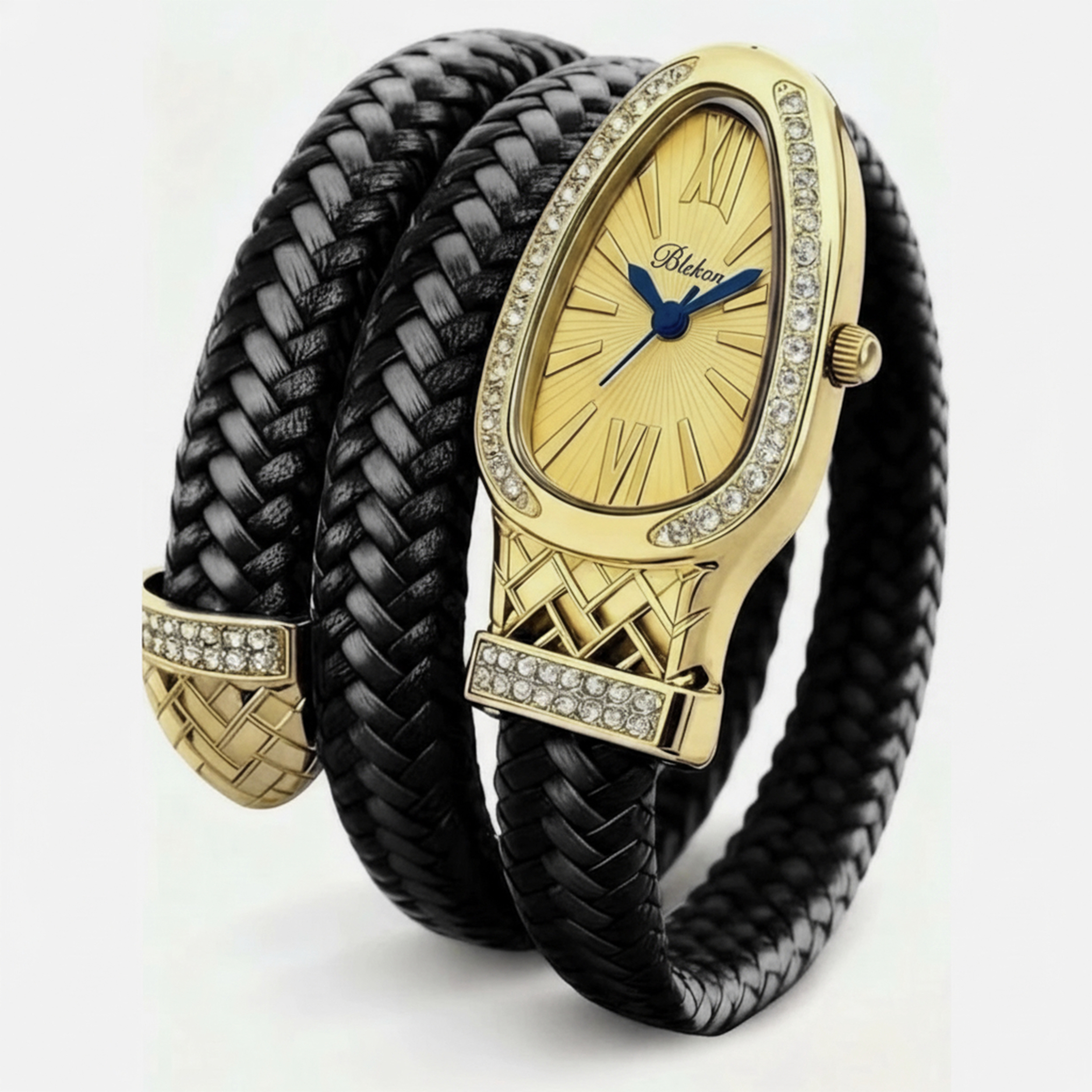 Blekon Original Wrap Watch – Stunning Coiling Snake Bangle for Women, Braided Leather Elegance, Luxury Quartz Timepiece, Fashion Jewelry