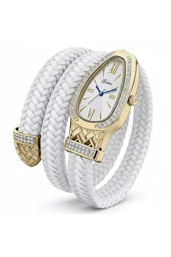 Original Wrap Watch – Stunning Coiling Snake Bangle for Women, Braided Leather Elegance, Luxury Quartz Timepiece, Fashion Jewelry