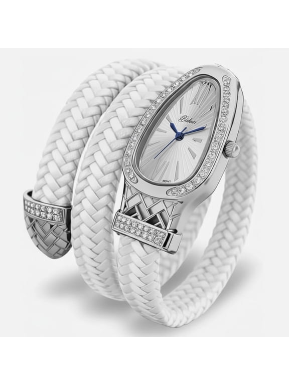 Original Serpent Wrap Watch – Stunning Coiling Snake Bangle for Women, Braided Leather Elegance, Luxury Quartz Timepiece, Fashion Jewelry