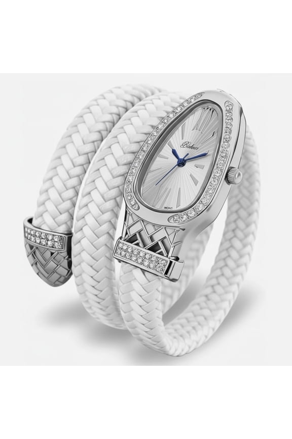 Original Serpent Wrap Watch – Stunning Coiling Snake Bangle for Women, Braided Leather Elegance, Luxury Quartz Timepiece, Fashion Jewelry