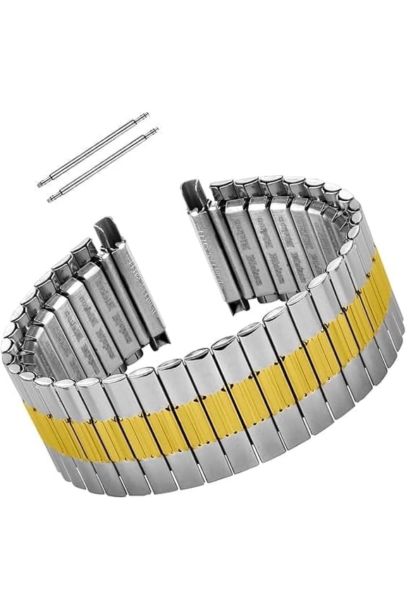 Original Stainless Steel Stretch Watch Band – Flexible Expansion Replacement Strap for 16mm to 23mm Lug Watches, No-Clasp Design (Two-Tone)