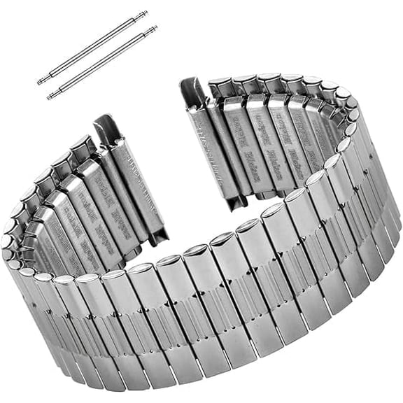 Blekon Original Stainless Steel Stretch Watch Band – Flexible Expansion Replacement Strap for 16mm to 23mm Lug Watches, No-Clasp Design with Pins Included (Silver)