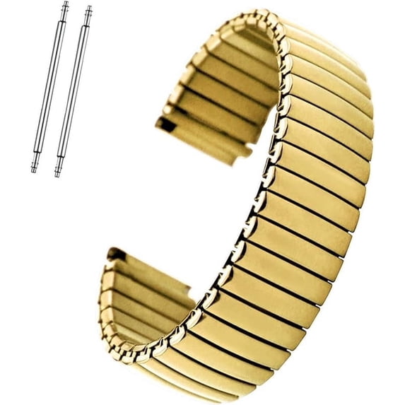 Blekon Original Stainless Steel Women's Stretch Watch Band - Flexible Expansion Straight End Replacement Strap, 18mm Straight End Lugs Watch Band, Pins Included, No Clasp(Gold0