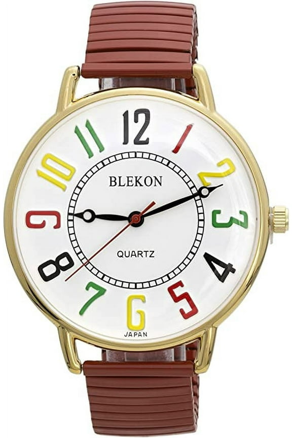 Original Women Super Large 43mm White Face Stainless Steel Stretch Band Watch Analog Display