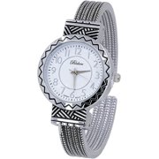 Blekon Pearlescent Womens Cuff Watch, 30mm Japanese Quartz Analog Wrist Watch, Open Bangle Bracelet, Easy-to-Read Dial, Fashion Dress Watch
