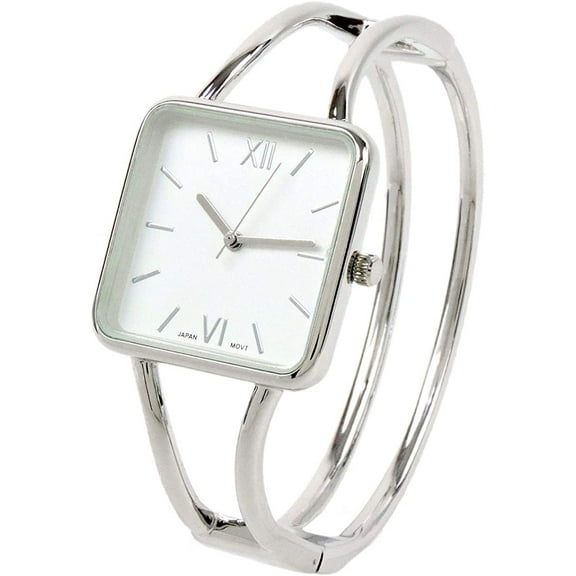 Blekon Silver Square Face Metal Double Band Fashion Women's Bangle Cuff Watch