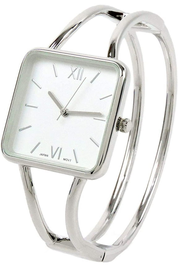 Silver Square Face Metal Double Band Fashion Women's Bangle Cuff Watch