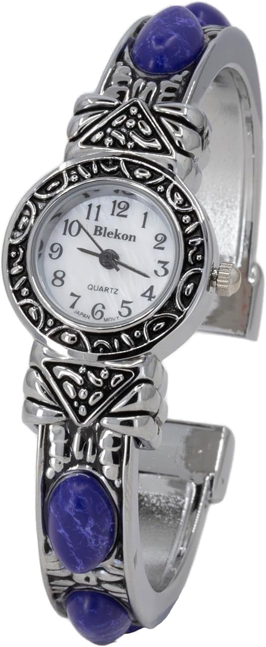 Blekon Stone Studded Watch for Women, 22mm Case Japanese Quartz Movement and Large Cuff Bangle, Best Fits Wrists Measuring 7-8 inches