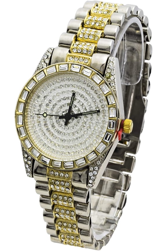 Unisex Adult Bling Watch - Iced-Out Oblong Design, Quartz Analog, Full Rhinestone Bracelet