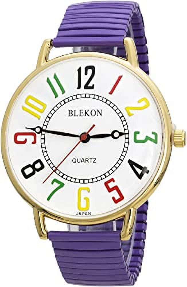 Blekon Women Wrist Watch Large 43mm White Face Stainless Steel Stretch Band Watch Analog Display