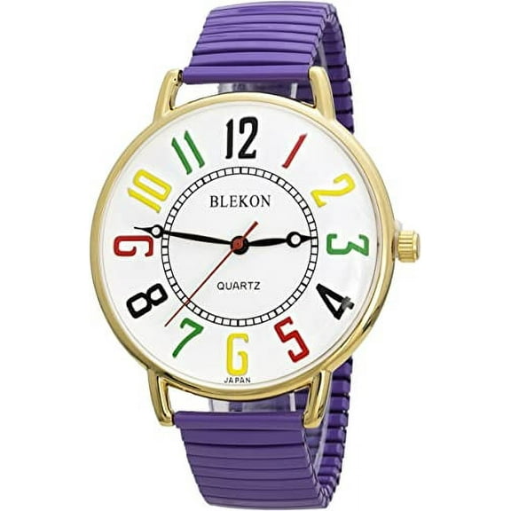 Blekon Women Wrist Watch Large 43mm White Face Stainless Steel Stretch Band Watch Analog Display