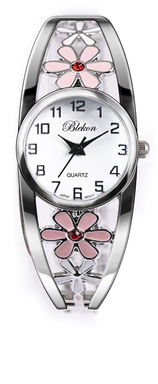 Blekon Women’s Cuff Bangle Watch – Elegant Silver Bracelet Watch with Flower Design, Fashion Jewelry Timepiece for Women