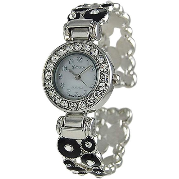 Blekon Women's Faux Pearl Geometric Circle Bracelet Cuff Watch