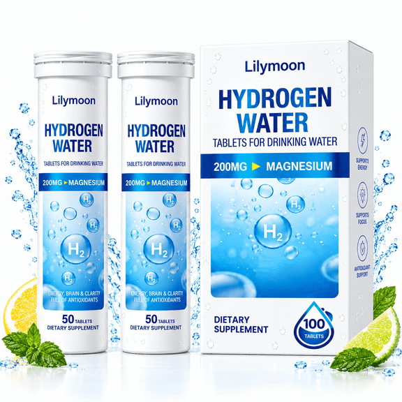 Lilymoon Hydrogen Tablets for Drinking Water, Molecular Hydrogen Water Tablets with 200mg Magnesium, 100 Count Supplement for Energy, Hydration and Mental Clarity