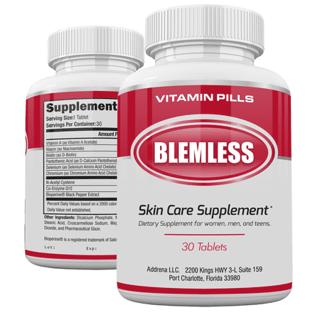 Blemless Skin Care Supplement- Designed for Oily Skin and Blemishes for Women, Men, and Adults with Vitamin A, B5, and Selenium | 30 ct