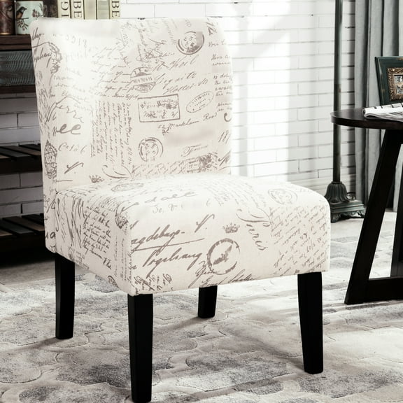Blend Chair With English Letter Pattern, Contemporary Armless, Removable Back & Legs, 21.83"w X 29.22"d 33.16"h, White Accent Chair, Print Upholstery, , 33.16"h
