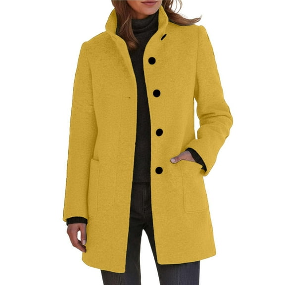 Blend Coat Button Front Long Sleeve Overcoat With Stand Collar For Autumn Winter Fashion Outerwear winter clothing for women