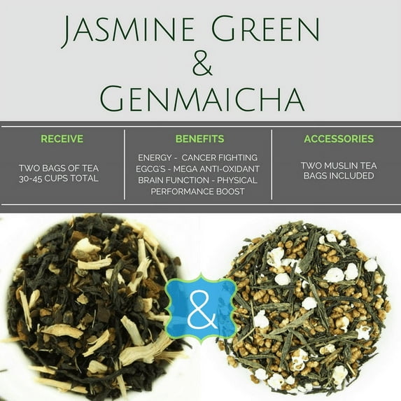 BlendBee "Green Tea" Combo, Jasmine & Genmaicha 3 oz. Loose-Leaf Tea