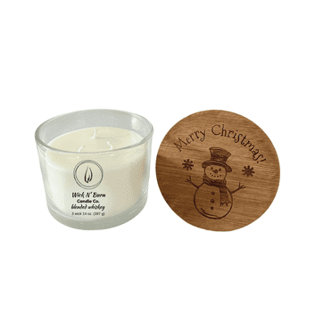 Blended Whiskey Interactive Scented Candle, 14 oz, 3-Wick, Christmas Snowman bamboo Lid