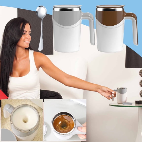Blender 380ml Coffee Brown Automatic Magnetic Stirring Coffee Mug with Spoon Rechargeable Travel Mixing Cup for Home and Office JASKFLY