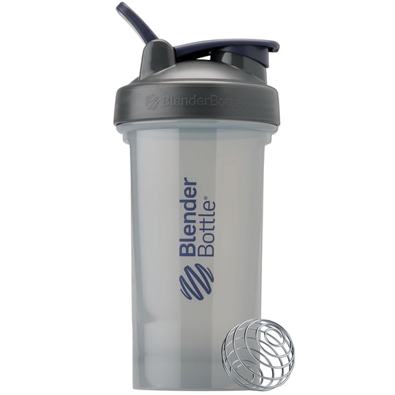 BlenderBottle Strada Shaker Bottle, 24 oz, Tritan Plastic, Leakproof Flip Cap, Wire Whisk Ball, BPA-Free, Clear/Grey