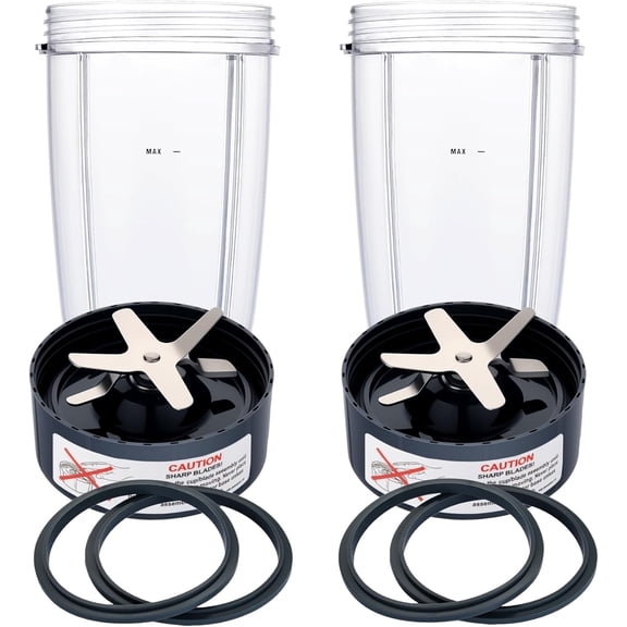 Blender Cups and Blades Fit Replacement for Nutribullet 600w 900w, Pack of 24oz Cups and Extractor Blades with 4 Rubber Gaskets, Blender Accessories (8 Pcs)