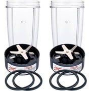 Blender Cups and Blades Fit Replacement for Nutribullet 600w 900w, Pack of 24oz Cups and Extractor Blades with 4 Rubber Gaskets, Blender Accessories 8 Pcs