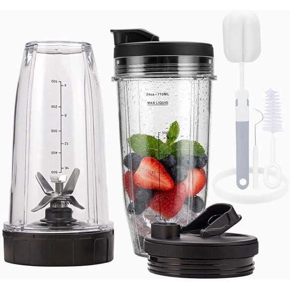 Blender Cups Replacement Parts ,2-Pack 24oz Blender Cups with Sip & Seal Lids,7 fins Blender Replacement blade Compatible with BN401 BN751 BN801 BL480-30 BL642-30 BL682 BL687 NN102