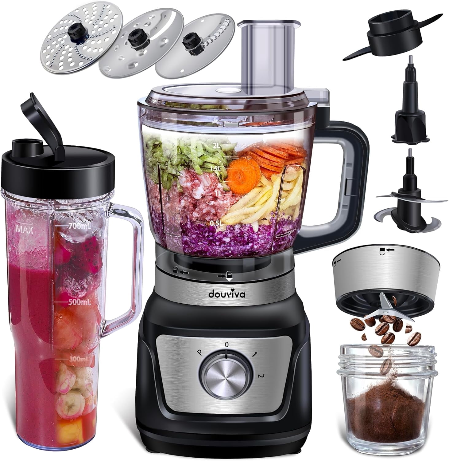 Blender & Food Processor Combo 1000W, 68oz Processor Bowl,24oz To-Go Lid Cup, for Smoothies/Shakes/Mixing/Shredding/Slicing/Chopping/Dough/Grinder, Black