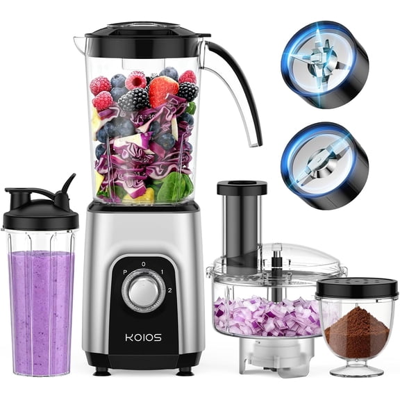 Blender/Food Processor Combo Max 1000W, 4 in 1 34oz Pitcher, 22oz Blending Cup, Meat Grinder & Vegetable Chopper, Spice Grinder,BPA Free -All-in-One Kitchen System, Dishwasher Safe