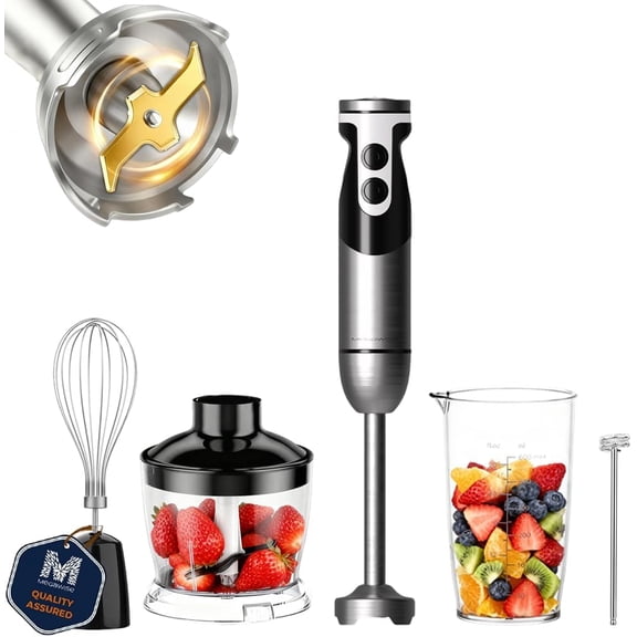 Blender Handheld 12-Speed Stainless Steel Electric Hand Blender, 5 in 1 Immersion Handheld BlenderTitanium Blades Hand Blender, Milk Frother Wand,with 600ml Whisk Beaker and Chopper (black)
