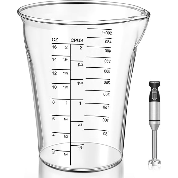 Blender Measuring Cup 16oz Compatible with Cuisinart Smart Stick Hand Blender CSB-79 CSB79MC, Glass Mixer Attachments Immersion Cups, Replacement Measuring Cup for Stick Hand Blenders