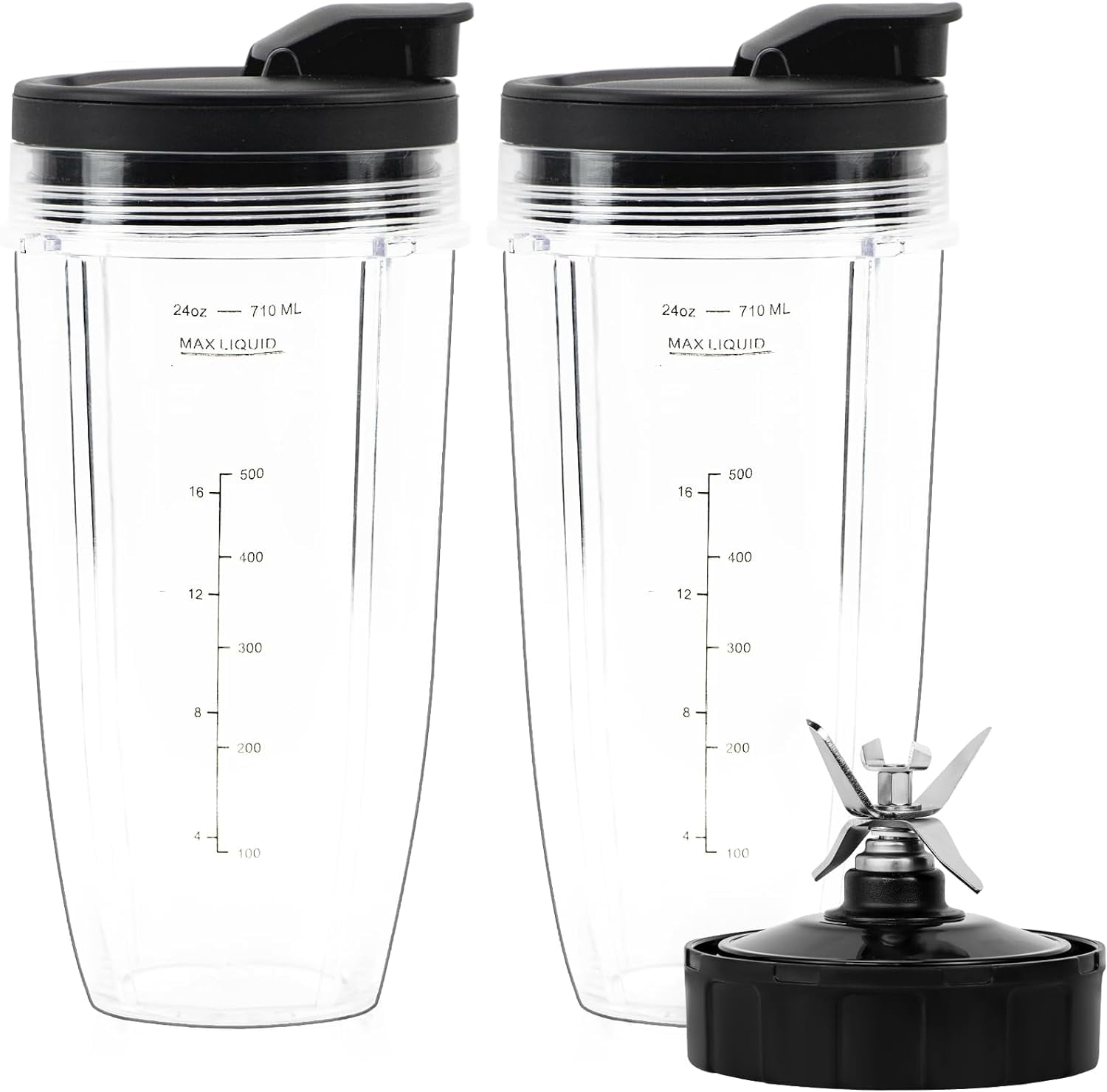 Blender Replacement Parts Fit for Ninja, 24oz with 7 Fins Blades & Seal Lid Fit for Nutri Ninja SS151 BL480 BL482 BL642 NN102 BL682 (2-pack)