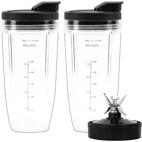 Blender Replacement Parts Fit for Ninja, 24oz with 7 Fins Blades & Seal Lid Fit for Nutri Ninja SS151 BL480 BL482 BL642 NN102 BL682 (2-pack)