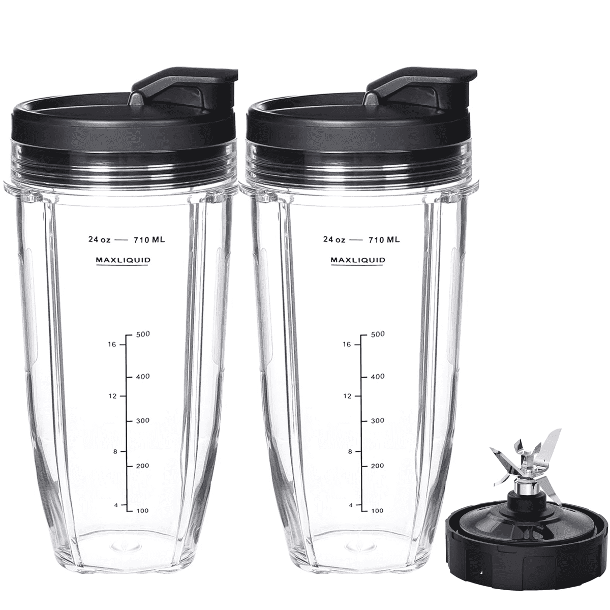 Blender Replacement Parts for Ninja 24oz Ninja Blender Cups with To-Go Lids & 7-Fins Extractor Blade for Nutri Ninja Auto iQ BN801 BL480-30 BL640-30 BL642-30 NN