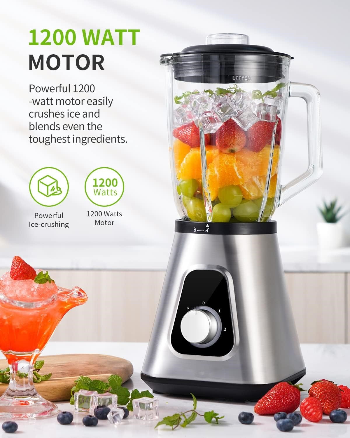 Blender for Shake and Smoothies 2.0, 1200W Countertop Blender for